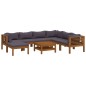 vidaXL Muebles de jardín 8 pzas cojines madera maciza de acacia 