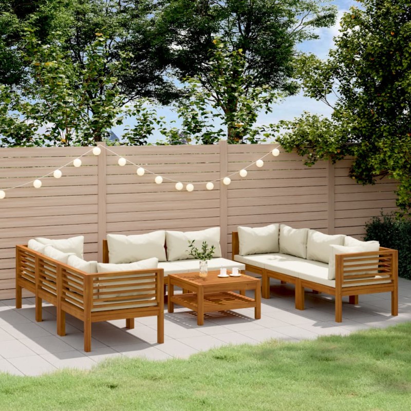 vidaXL Muebles de jardín 9 pzas madera maciza de acacia cojines crema vidaXL Muebles de jardín 9 pzas madera maciza de acacia cojines crema