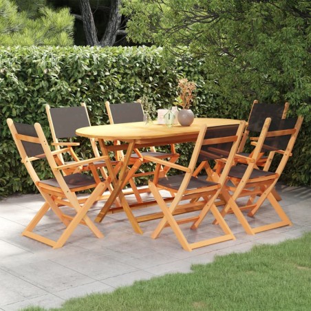 vidaXL Set de comedor jardín 7 pzas madera eucalipto textilene negro