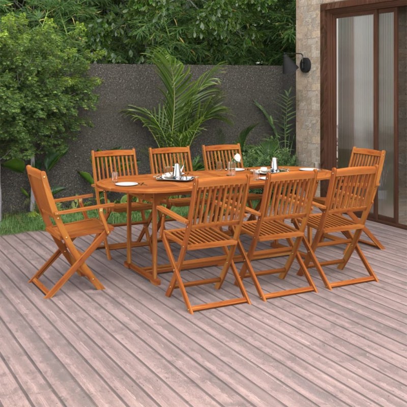 vidaXL Set de comedor de jardín 9 piezas madera maciza de acacia