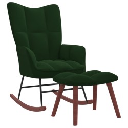 vidaXL Silla mecedora con reposapiés terciopelo verde oscuro