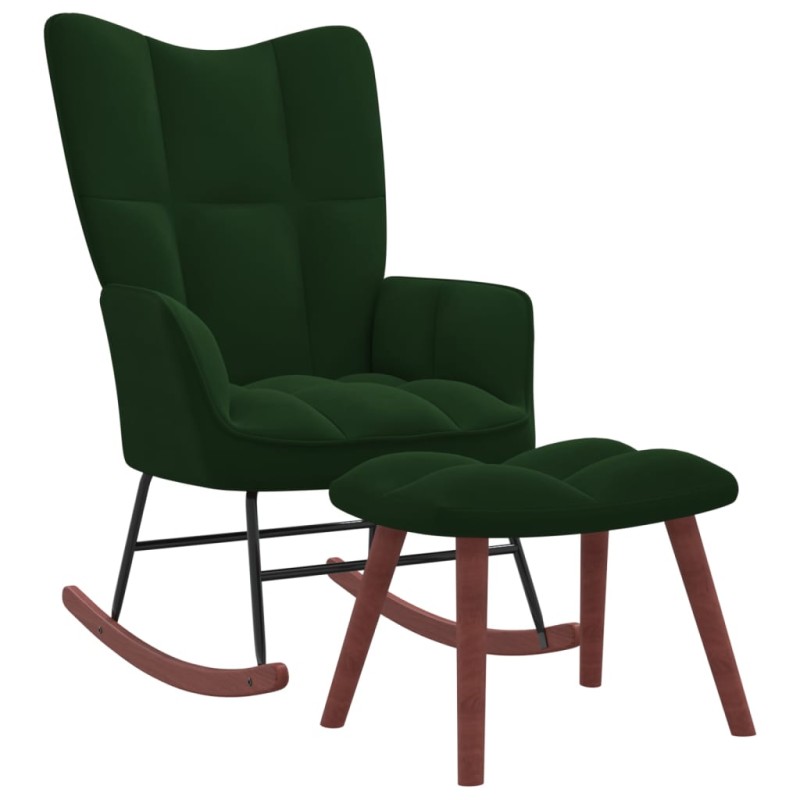 vidaXL Silla mecedora con reposapiés terciopelo verde oscuro vidaXL Silla mecedora con reposapiés terciopelo verde oscuro