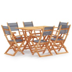 vidaXL Set de comedor para jardín 7 pzas madera maciza eucalipto gris