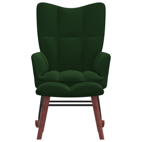 vidaXL Silla mecedora con reposapiés terciopelo verde oscuro
