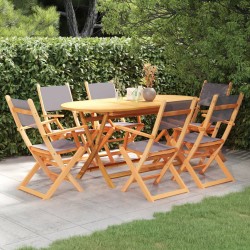 vidaXL Set de comedor de jardín 7 pzas madera eucalipto textilene gris