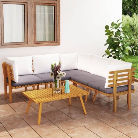 vidaXL Muebles de jardín 6 piezas con cojines madera maciza de acacia 