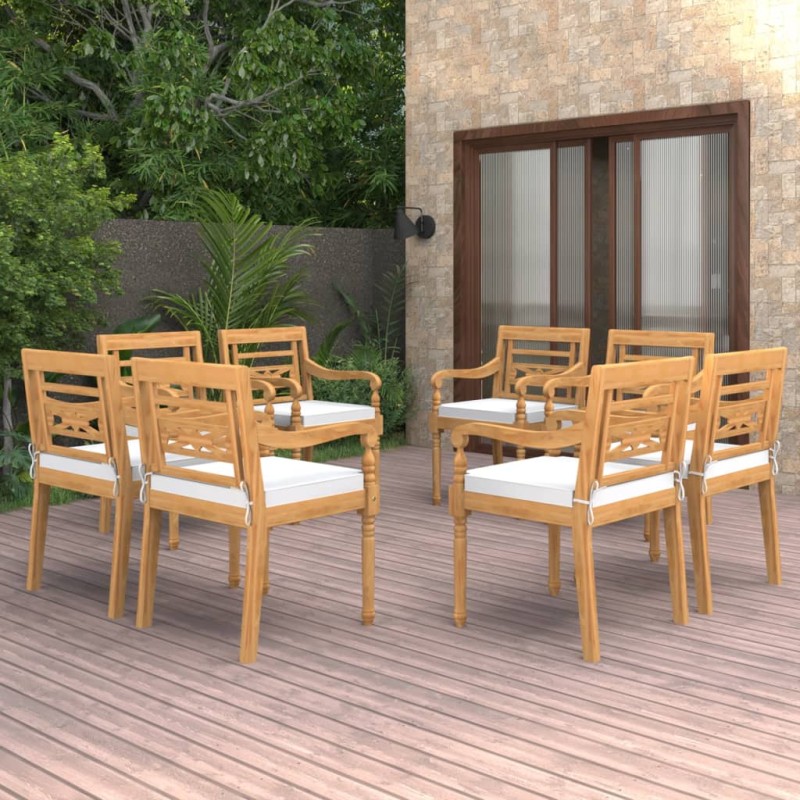 vidaXL Sillas Batavia con cojines 8 unidades madera maciza de teca vidaXL Sillas Batavia con cojines 8 unidades madera maciza de teca
