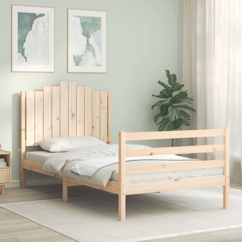 vidaXL Estructura de cama con cabecero madera maciza 100x200 cm vidaXL Estructura de cama con cabecero madera maciza 100x200 cm