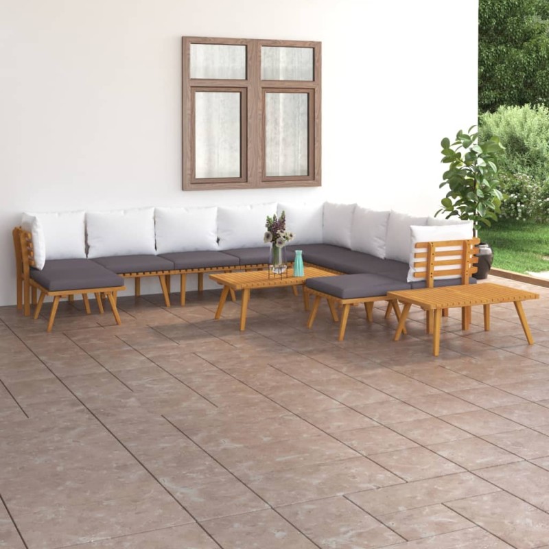 vidaXL Juego muebles de jardín y cojines 12 pzas madera maciza acacia vidaXL Juego muebles de jardín y cojines 12 pzas madera maciza acacia