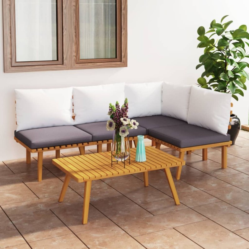 vidaXL Muebles de jardín 5 piezas con cojines madera maciza de acacia vidaXL Muebles de jardín 5 piezas con cojines madera maciza de acacia