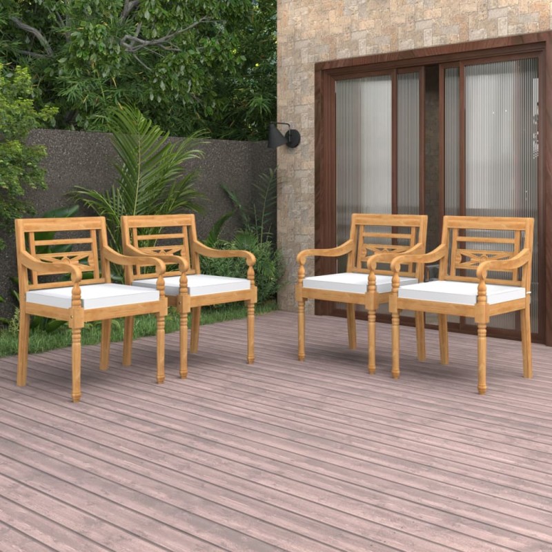 vidaXL Sillas Batavia con cojines 4 unidades madera maciza de teca vidaXL Sillas Batavia con cojines 4 unidades madera maciza de teca