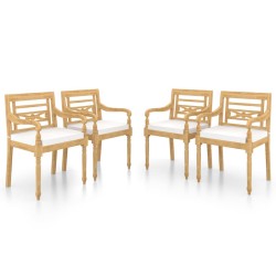 vidaXL Sillas Batavia con cojines 4 unidades madera maciza de teca