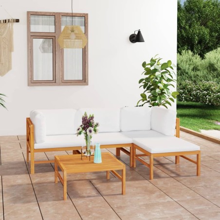 vidaXL Set de muebles de jardín 5 pzas madera de teca y cojines crema
