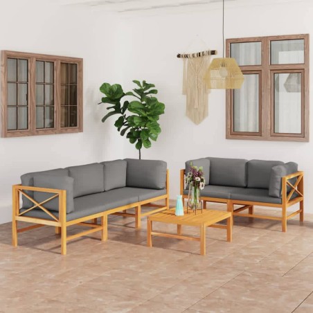 vidaXL Set de muebles de jardín 6 pzas madera de teca y cojines gris