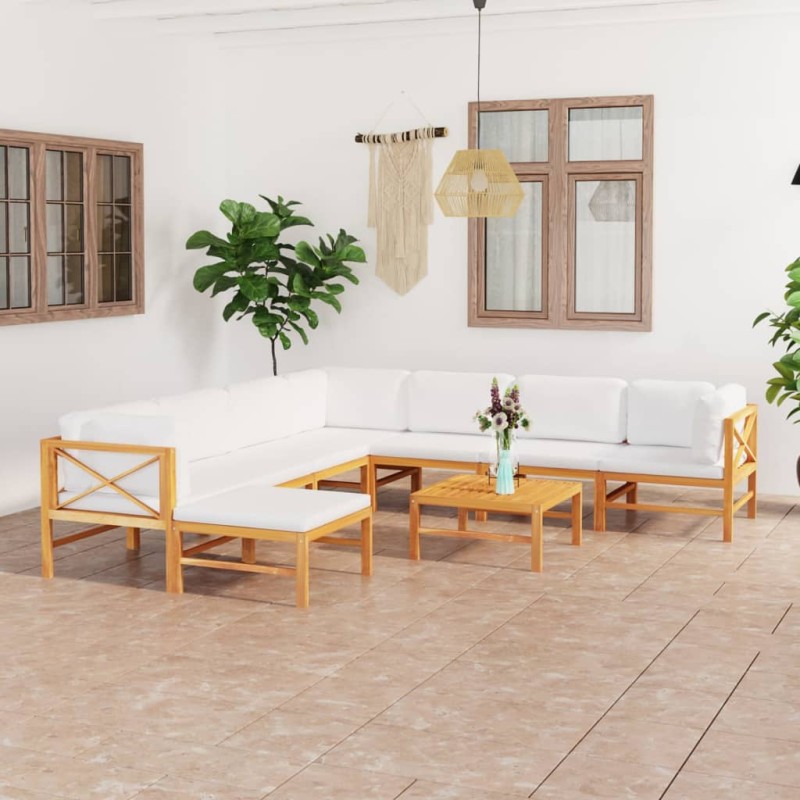 vidaXL Set de muebles de jardín 9 pzas madera de teca y cojines crema vidaXL Set de muebles de jardín 9 pzas madera de teca y cojines crema