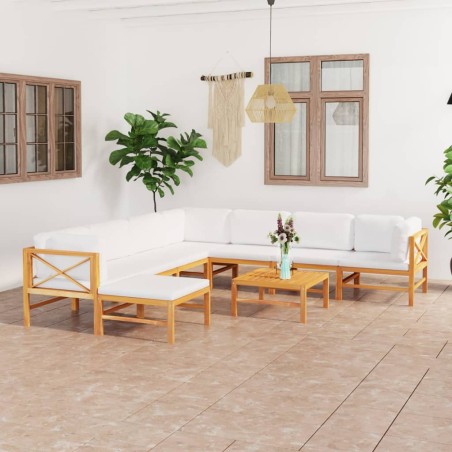 vidaXL Set de muebles de jardín 9 pzas madera de teca y cojines crema