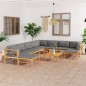 vidaXL Set de muebles de jardín 11 pzas madera de teca y cojines gris