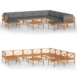 vidaXL Set de muebles de jardín 11 pzas madera de teca y cojines gris