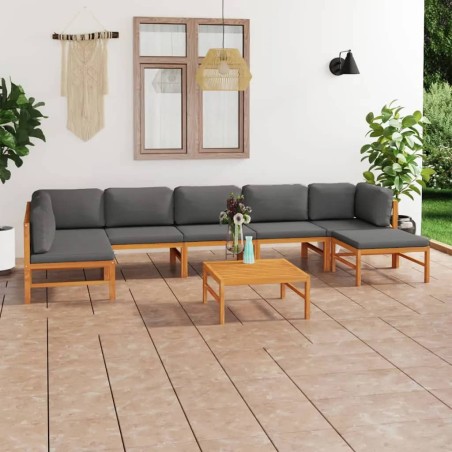 vidaXL Set de muebles de jardín 8 pzas madera de teca y cojines gris