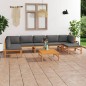vidaXL Set de muebles de jardín 8 pzas madera de teca y cojines gris vidaXL Set de muebles de jardín 8 pzas madera de teca y cojines gris