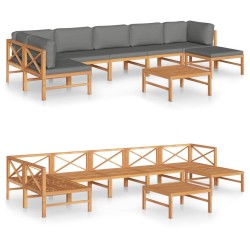 vidaXL Set de muebles de jardín 8 pzas madera de teca y cojines gris