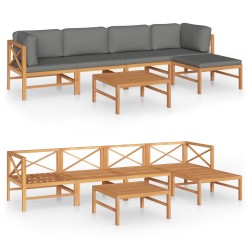 vidaXL Set de muebles de jardín 6 pzas madera de teca y cojines gris