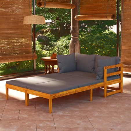 vidaXL Tumbonas con cojines gris oscuro 2 unidades madera de acacia 