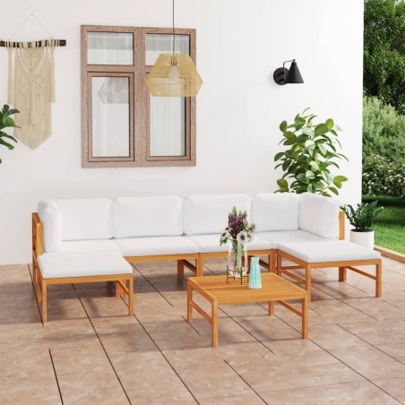 vidaXL Set de muebles de jardín 7 pzas madera de teca y cojines crema