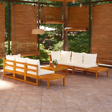 vidaXL Set muebles de jardín 5 pzas cojines crema madera de acacia 