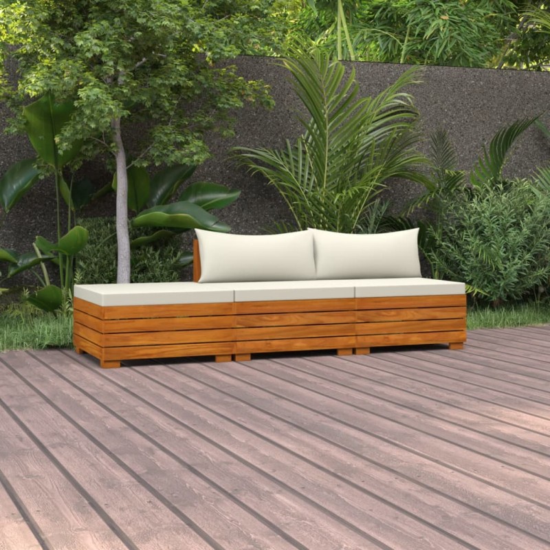 vidaXL Muebles de jardín 3 piezas con cojines madera maciza de acacia vidaXL Muebles de jardín 3 piezas con cojines madera maciza de acacia
