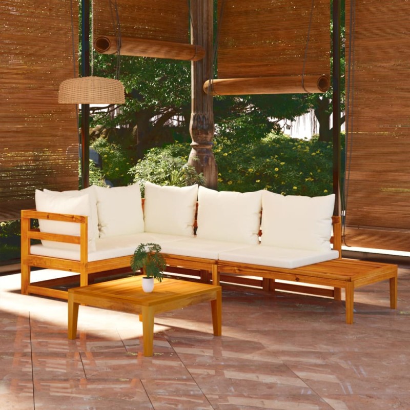 vidaXL Set muebles de jardín 4 pzas cojines crema madera de acacia 