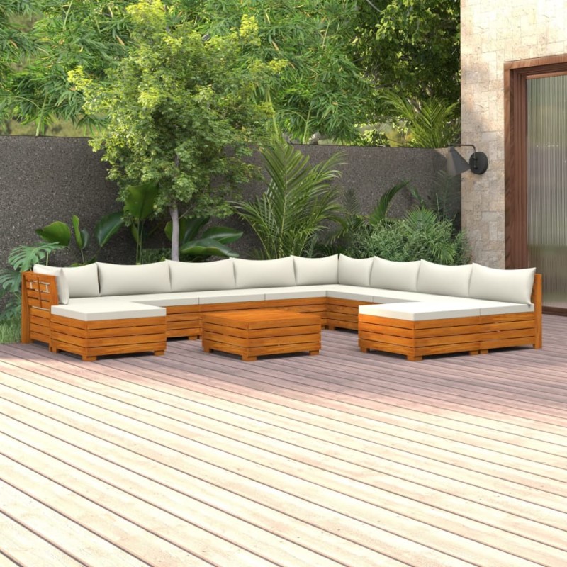 vidaXL Muebles de jardín 11 piezas con cojines madera maciza de acacia vidaXL Muebles de jardín 11 piezas con cojines madera maciza de acacia