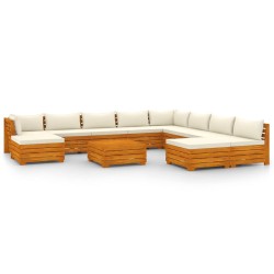 vidaXL Muebles de jardín 11 piezas con cojines madera maciza de acacia 