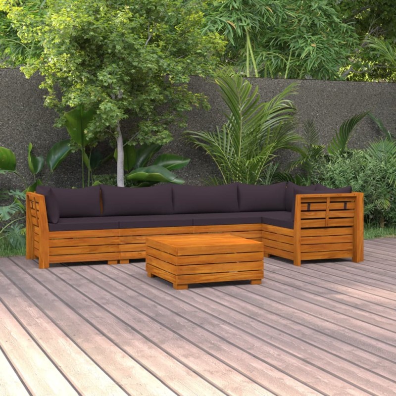 vidaXL Muebles de jardín 6 piezas con cojines madera maciza de acacia vidaXL Muebles de jardín 6 piezas con cojines madera maciza de acacia