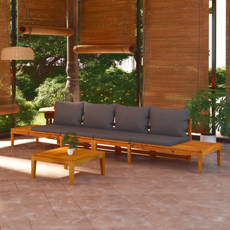 vidaXL Bancos de jardín con cojines gris oscuro 2 uds madera acacia vidaXL Bancos de jardín con cojines gris oscuro 2 uds madera acacia