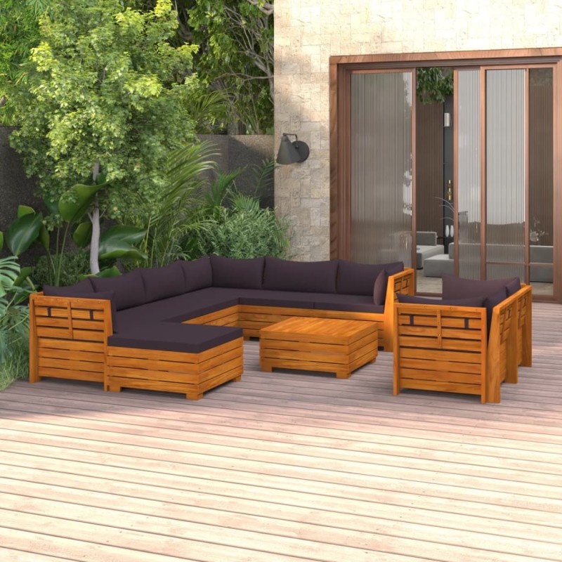 vidaXL Juego muebles de jardín y cojines 10 pzas madera maciza acacia vidaXL Juego muebles de jardín y cojines 10 pzas madera maciza acacia