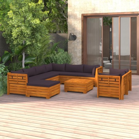 vidaXL Juego muebles de jardín y cojines 10 pzas madera maciza acacia