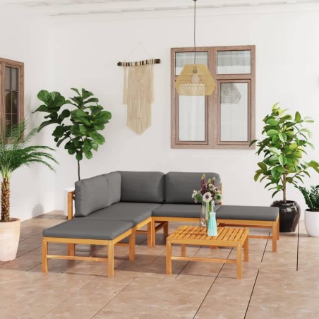 vidaXL Set de muebles de jardín 6 pzas madera de teca y cojines gris