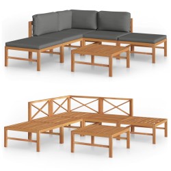 vidaXL Set de muebles de jardín 6 pzas madera de teca y cojines gris