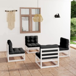vidaXL Juego de muebles de jardín 4 pzas madera pino maciza y cojines