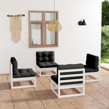 vidaXL Juego de muebles de jardín 4 pzas madera pino maciza y cojines