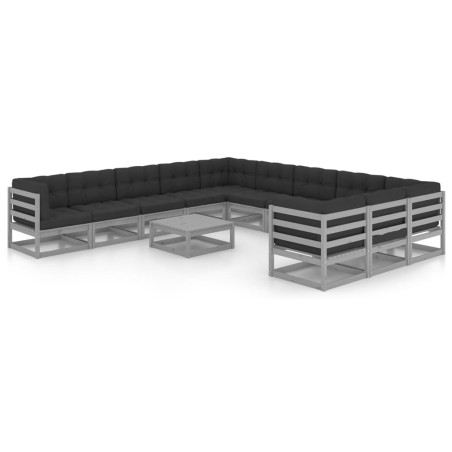 vidaXL Set de muebles de jardín 12 pzas con cojines madera pino gris