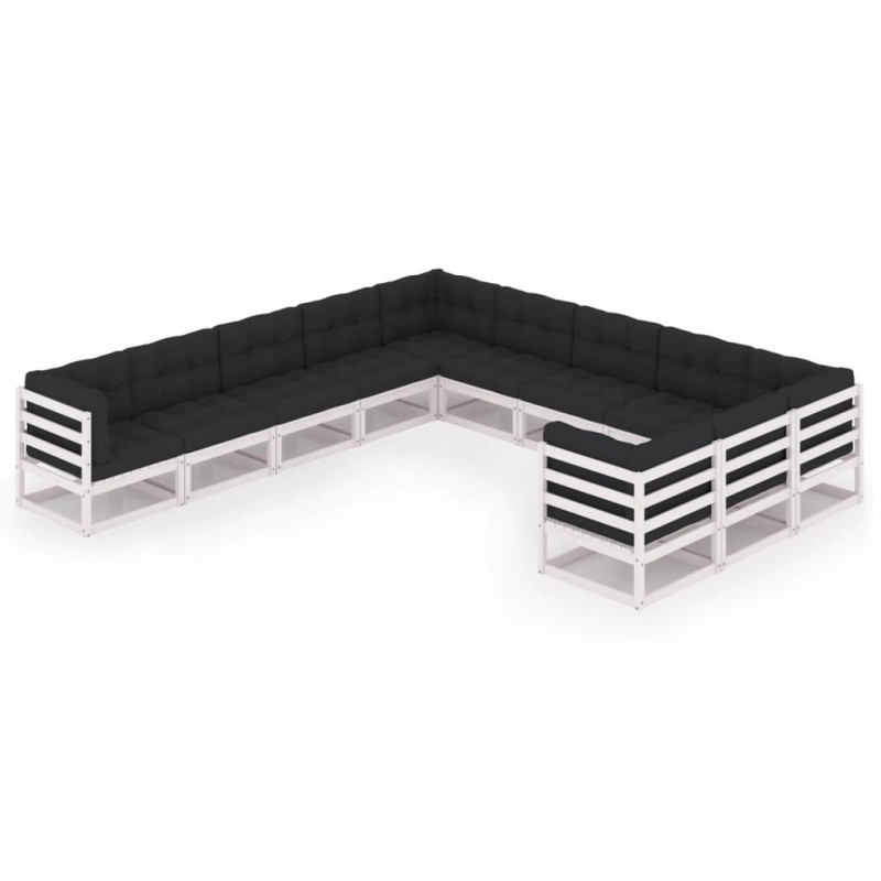 vidaXL Set de muebles de jardín 11 pzas con cojines madera pino blanco vidaXL Set de muebles de jardín 11 pzas con cojines madera pino blanco