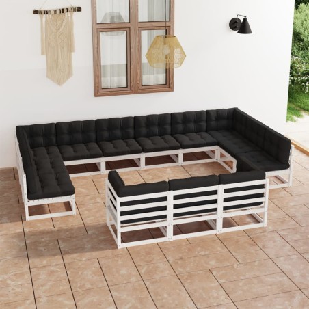 vidaXL Set de muebles de jardín 13 pzas con cojines madera pino blanco