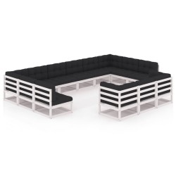 vidaXL Set de muebles de jardín 13 pzas con cojines madera pino blanco