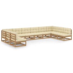 vidaXL Set de muebles de jardín 10 pzs cojines madera pino marrón miel