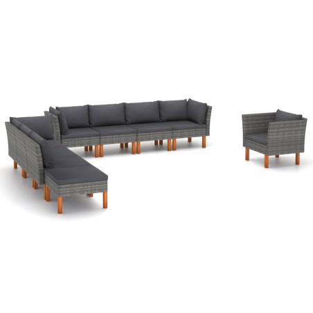 vidaXL Set de muebles de jardín 9 pzas ratán sintético eucalipto gris