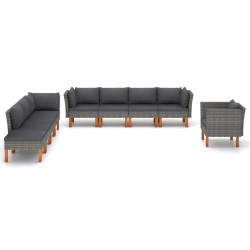vidaXL Set de muebles de jardín 9 pzas ratán sintético eucalipto gris