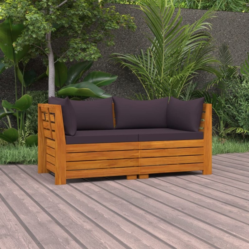 vidaXL Sofá de jardín de 2 plazas con cojines madera maciza de acacia vidaXL Sofá de jardín de 2 plazas con cojines madera maciza de acacia
