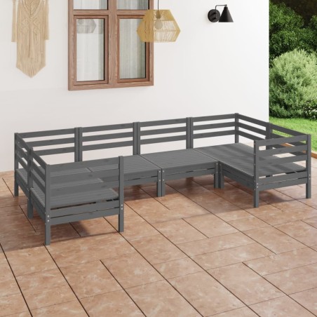 vidaXL Mesa y taburetes altos jardín 6 pzas madera maciza de pino gris
